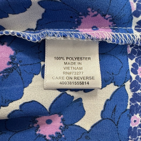 ELLE Blue and pink Floral Printed Rolled Sleeve Blouse - Picture 7 of 7